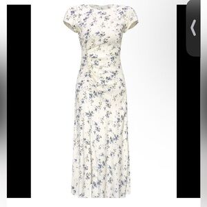 Anthropologie Cream and Blue Floral Maxi Dress